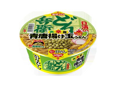日清の汁なしどん兵衛　青唐揚げ玉うどん