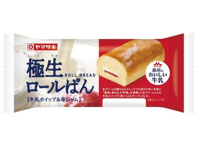極生ロールパン（牛乳ホイップ＆苺ジャム）森永のおいしい牛乳