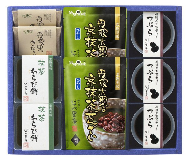 丹波大納言抹茶冷し善哉・わらび餅と丹波黒ゼリー