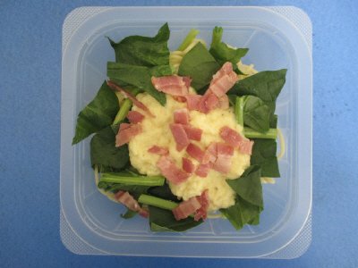 ほうれん草ベーコンカルボナーラ