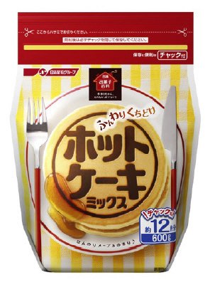 日清　お菓子百科　ふんわりくちどけホットケーキミックス　チャック付