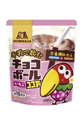 牛乳で飲むココア　チョコボールいちご