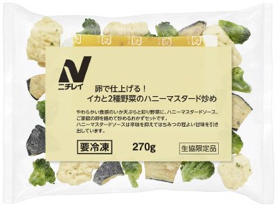 卵で仕上げる！イカと2種野菜のハニーマスタード炒め