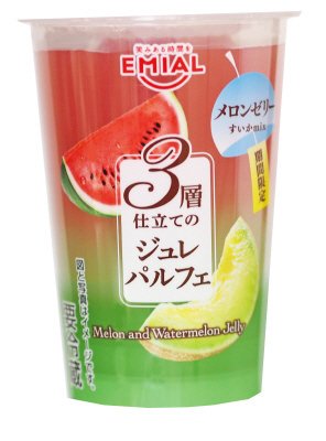 ３層仕立てのジュレパルフェ　メロンゼリーすいかｍｉｘ