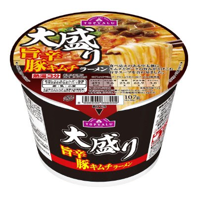 トップバリュ大盛り　旨辛豚キムチラーメン