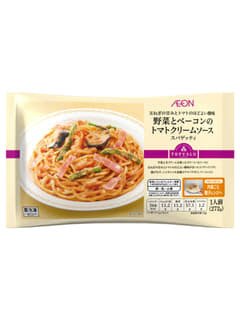 野菜とベーコンのトマトクリームソーススパゲッティ
