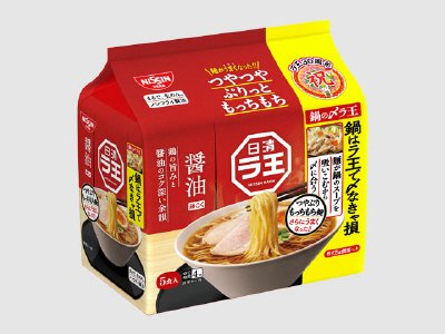 日清ラ王　醤油　５食パック　鍋の〆ラ王パッケージ
