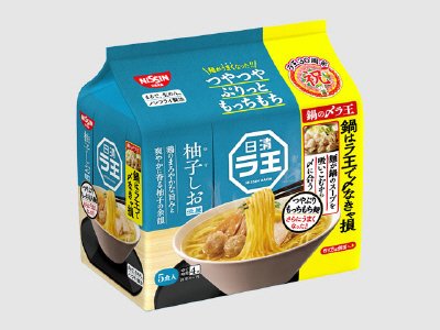 日清ラ王　柚子しお　５食パック　鍋の〆ラ王パッケージ