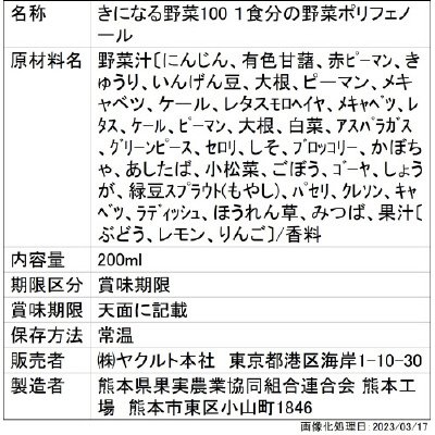 きになる野菜100　1食分のﾎﾟﾘﾌｪﾉｰﾙ
